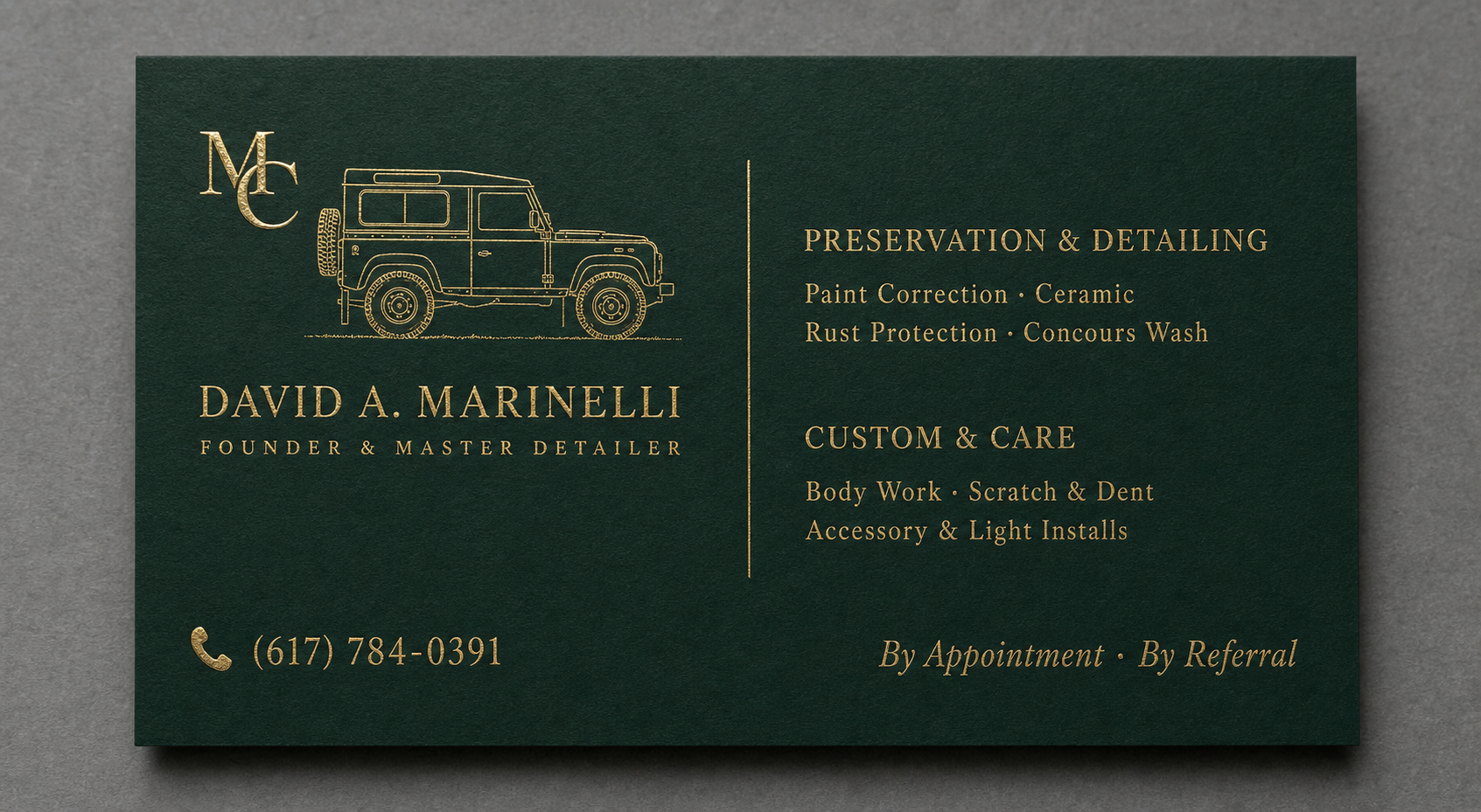 Marinelli Coachworks service card with appointment details